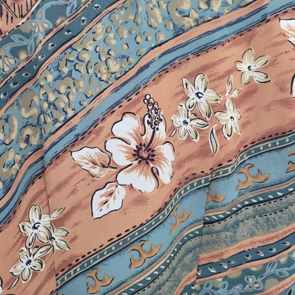 Vintage 90's Maxi Dress 12 Green Tan Modest Short Sleeve Shift Southwestern - Picture 6 of 14